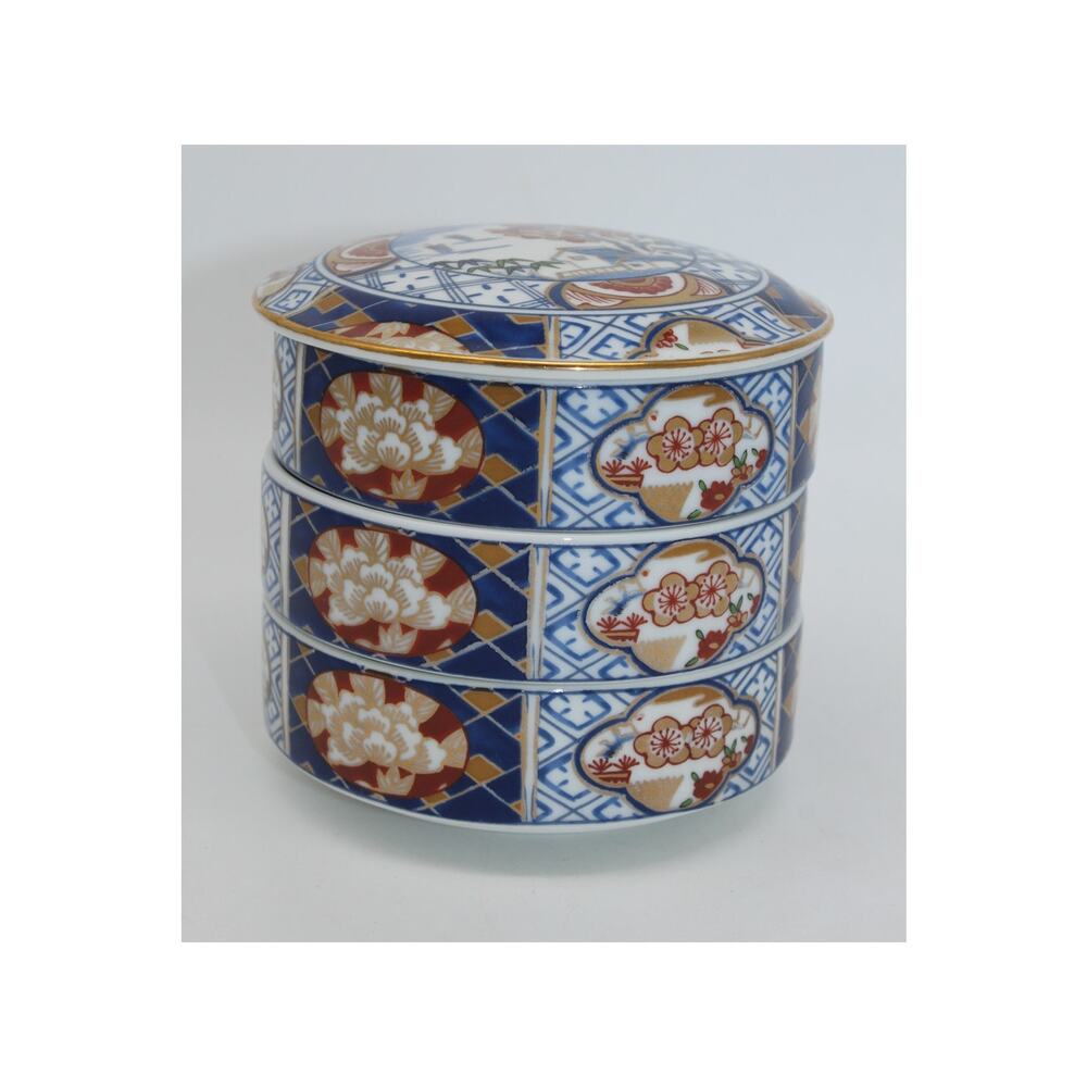 Vtg Otagiri Imari Japan Porcelain 3 Tier Stacking Bowls & Lid *In Original Box* - Picture 4 of 12